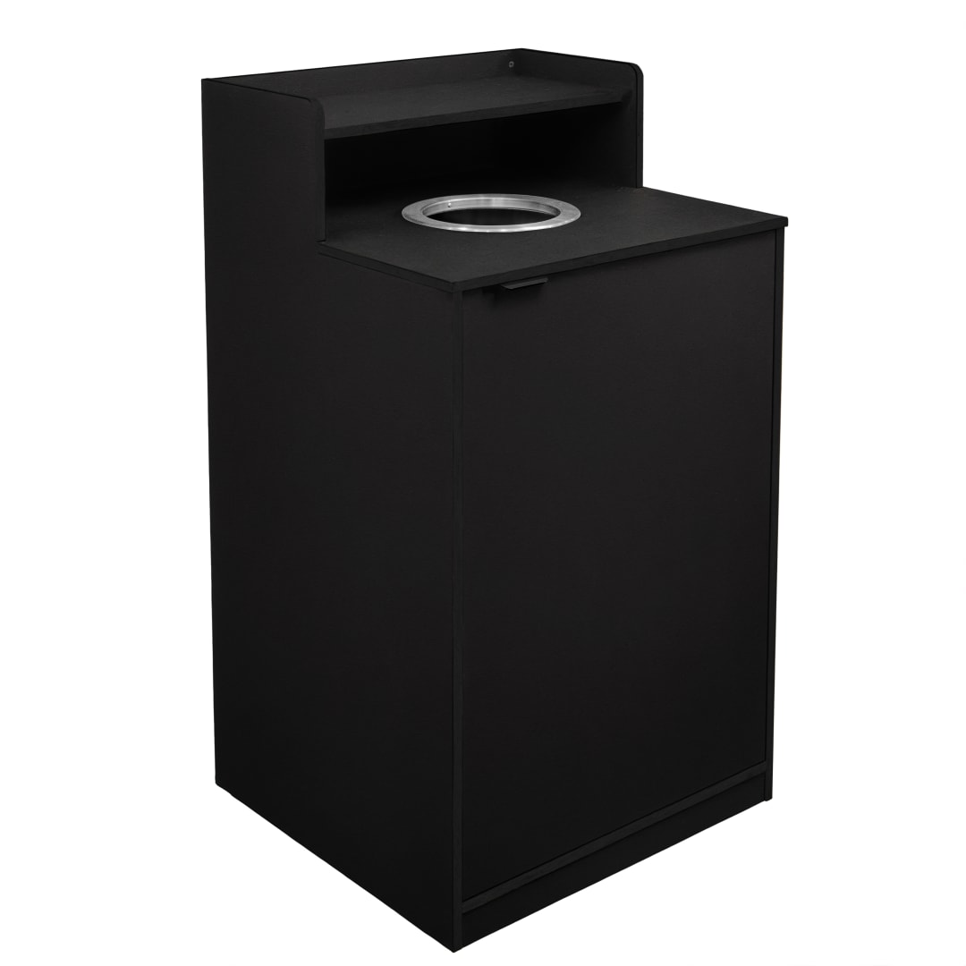 Dell Commercial Grade Trash Receptacle Enclosure for 32 Gallon Trash Cans with 8" Drop Hole and Upper Tray Shelf in Black