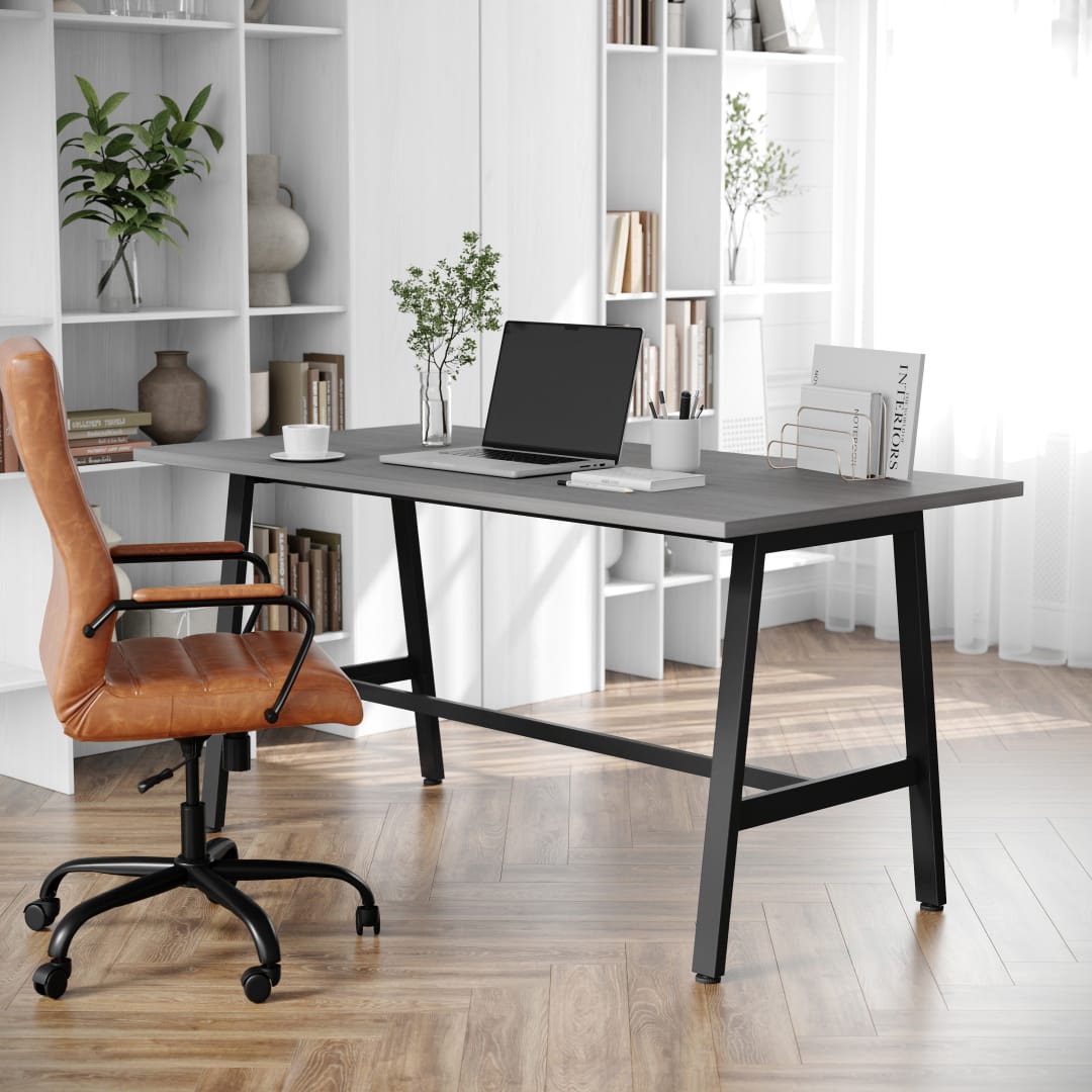 Redmond Commercial 60x30 Conference Table with 1" Thick Double Sided Laminate Table Top with PVC Edging and Heavy Duty A-Frame Steel Base, Gray Oak