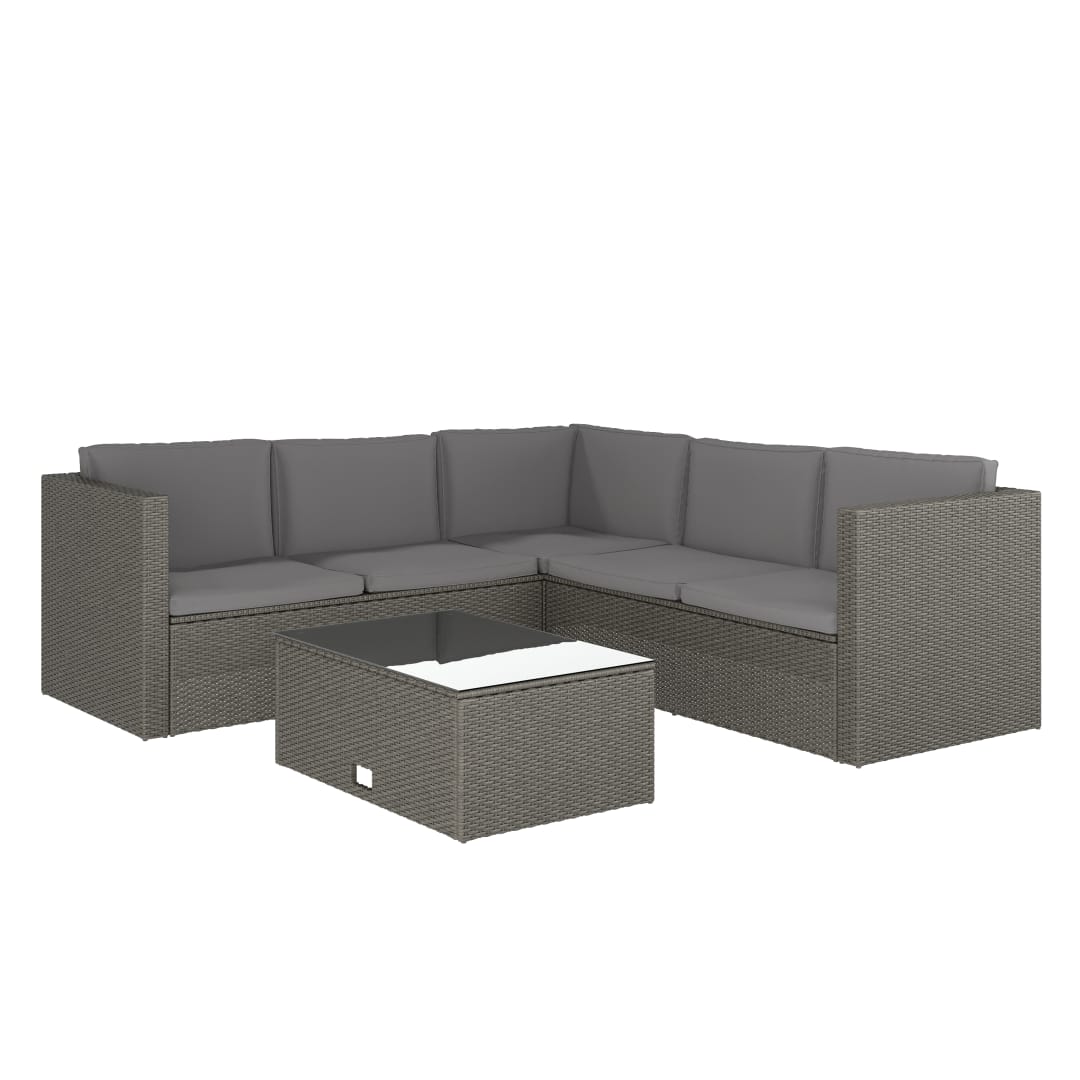 Roan Indoor/Outdoor L-Shaped Sectional with Coffee Table in Gray Wicker PE Rattan with Gray Cushions