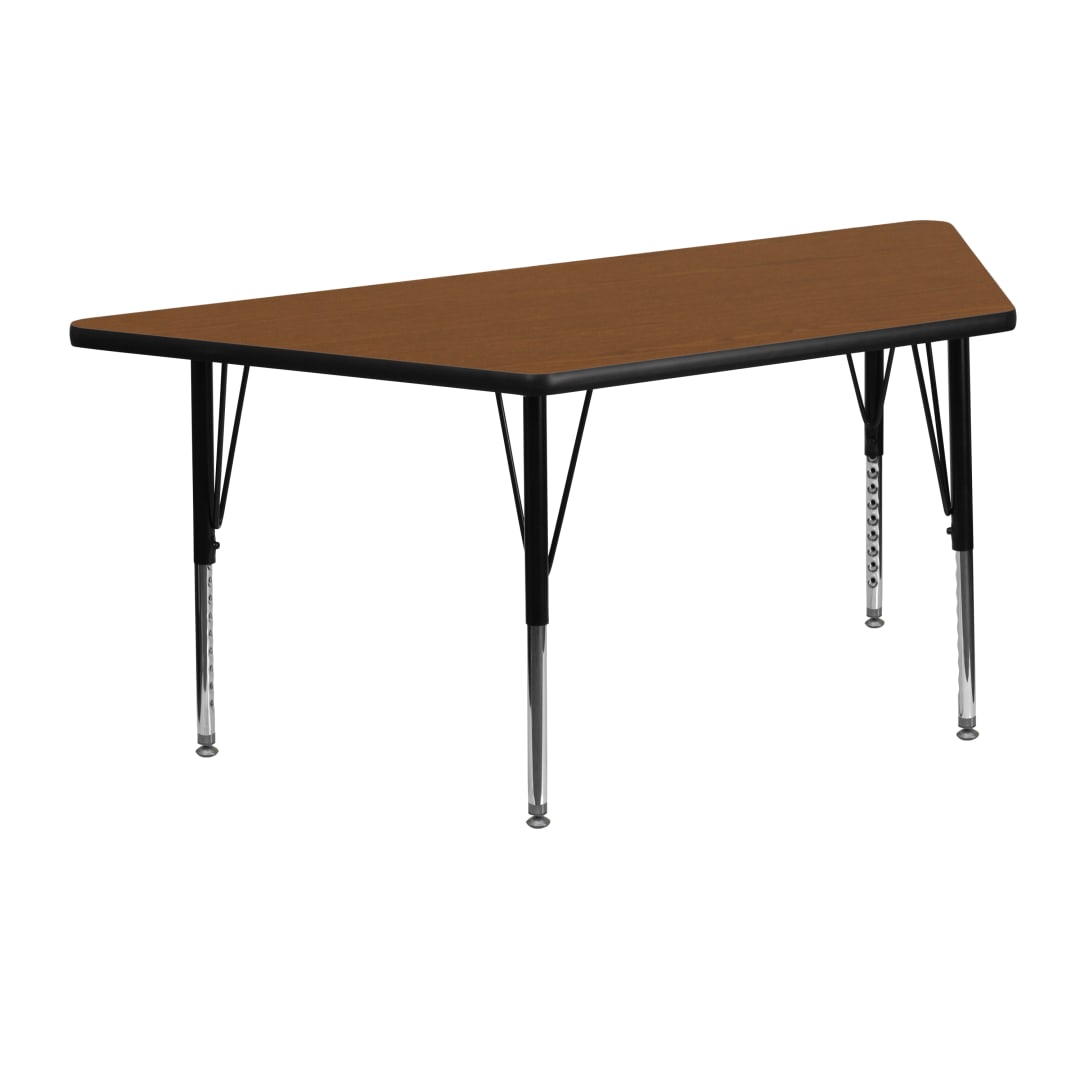 Wren 22.5''W x 45''L Trapezoid Oak HP Laminate Activity Table - Height Adjustable Short Legs