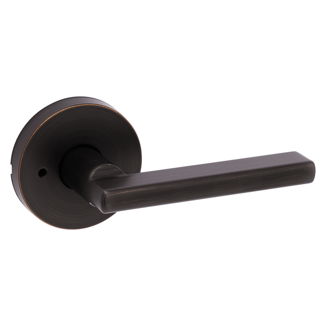 Halifax Bed/Bath Door Lever in Venetian Bronze with Round Rosette