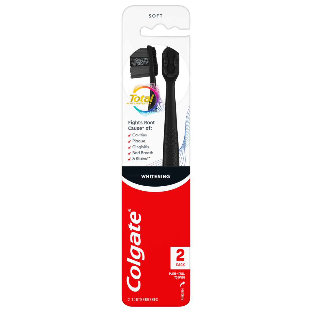 Colgate Total Active Prevention Soft Whitening Toothbrush, Black, 2 Pack