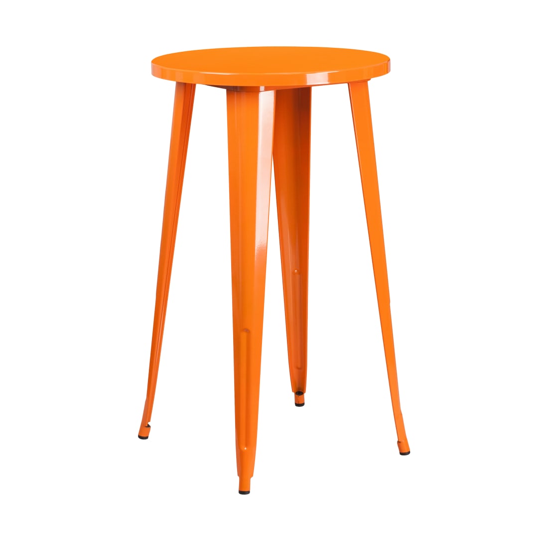 James Commercial Grade 24" Round Orange Metal Indoor-Outdoor Bar Height Table