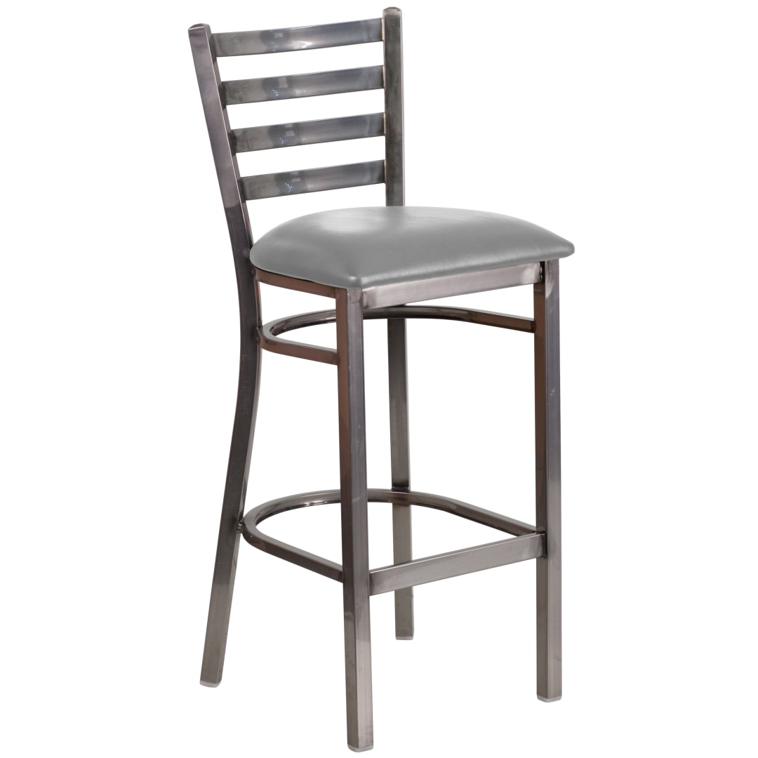 HERCULES Series Silver Antique Finish with Clear Coat Ladder Back Metal Restaurant Barstool - Custom Upholstered Seat