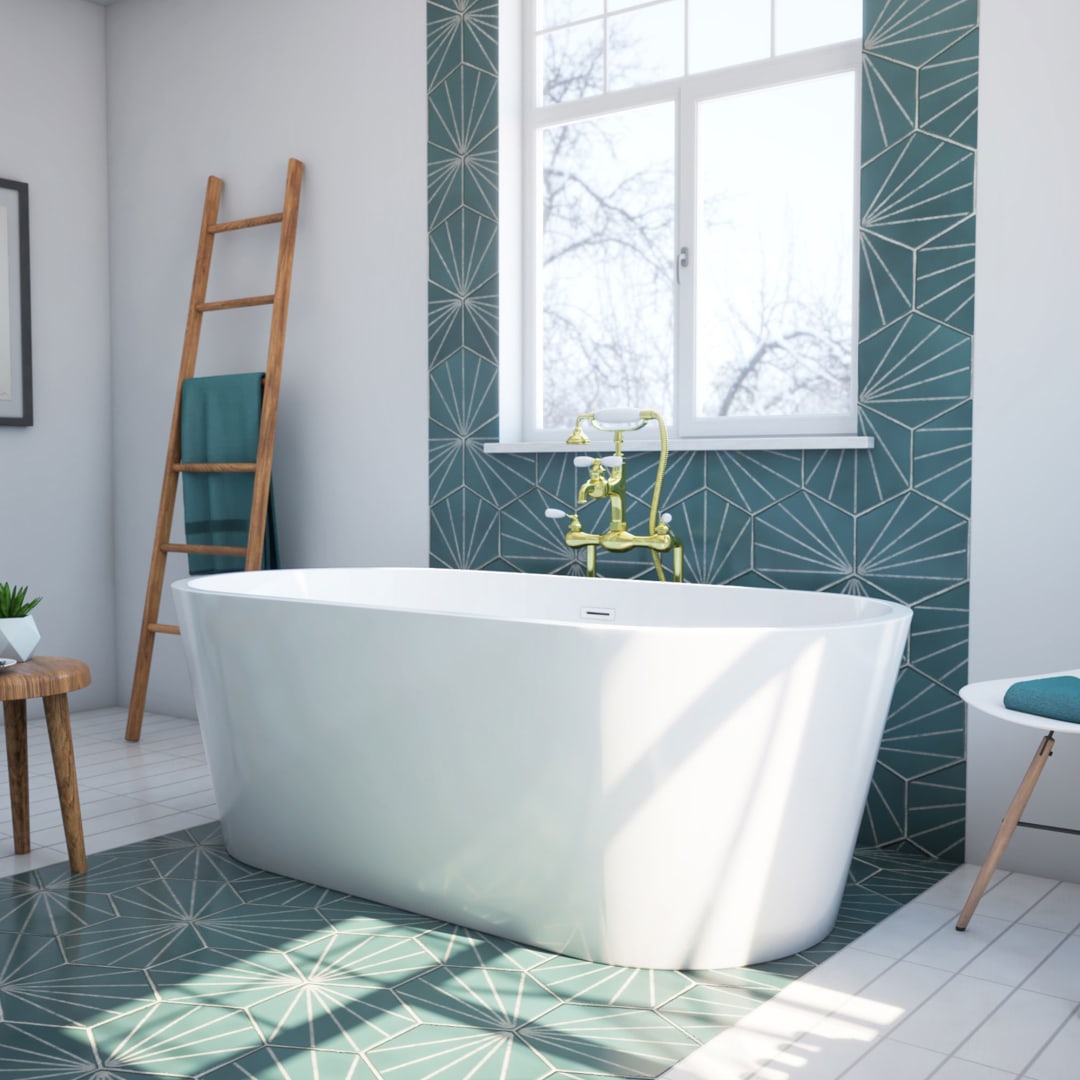 DreamLine Havana 67 inch L x 23 inch H White Acrylic Freestanding Bathtub