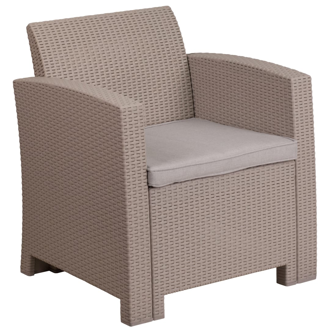 Seneca Light Gray Faux Rattan Chair with All-Weather Seneca Light Gray Cushion