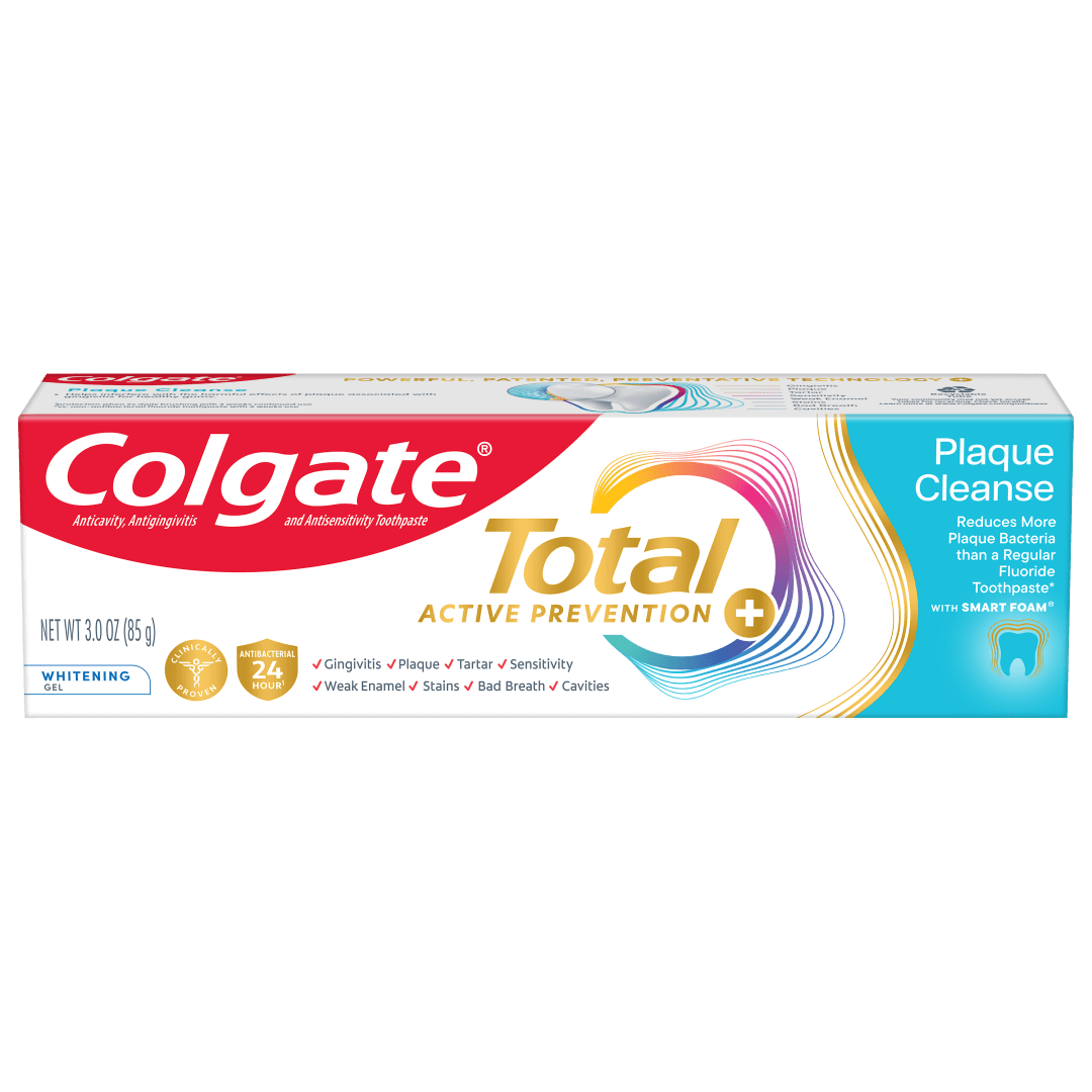 Colgate Total Active Prevention Plaque Cleanse Whitening Toothpaste Gel, Cool Peppermint, 3 oz