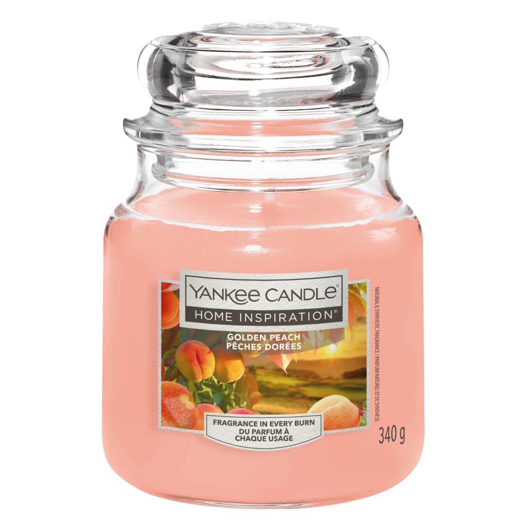 Yankee Candle Home Inspiration Scented Candle | Golden Peach Medium Jar Candle | Burn Time: up to 75 Hours | Perfect Gifts for Women