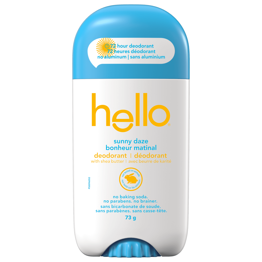 Déodorant sans aluminium hello bonheur matinal pour femmes et hommes, Déodorant 72  heures, Seulement 9 ingrédients, Sans bicarbonate de soude, Enrichi en beurre de karité, Végétalien, Bâton déodorant de 73 g (lot de 6)