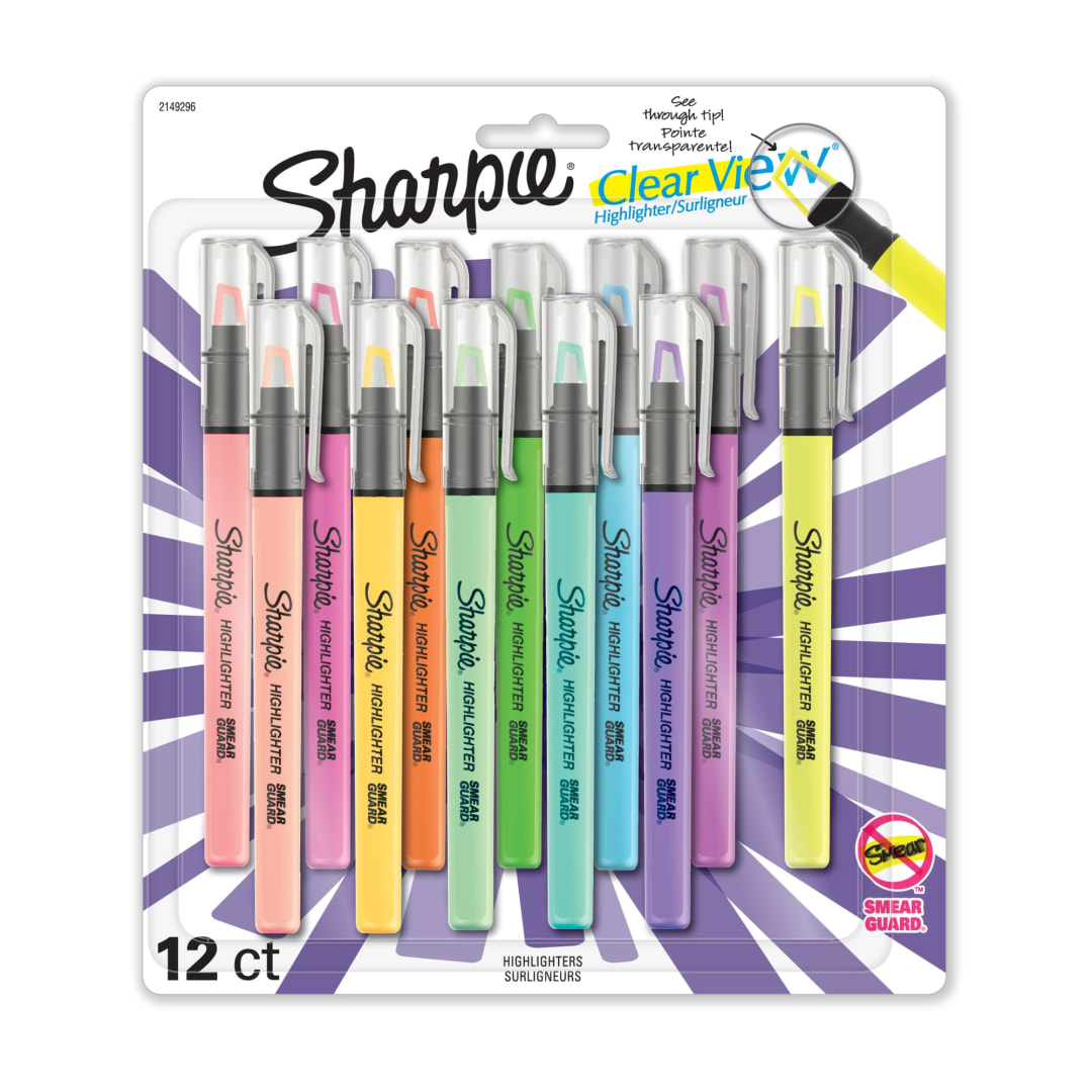 Sharpie® Highlighter, Clear View Highlighter with See-Through Chisel Tip, Stick Highlighter, Assorted, 12 Count