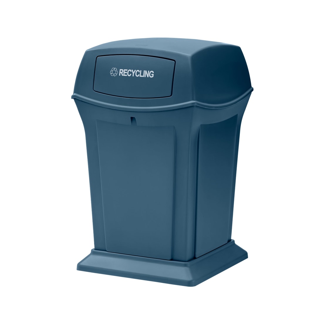 Rubbermaid Commercial Products Ranger 45 Gallon Recycling Container with 2 Doors, Soft Slate Blue