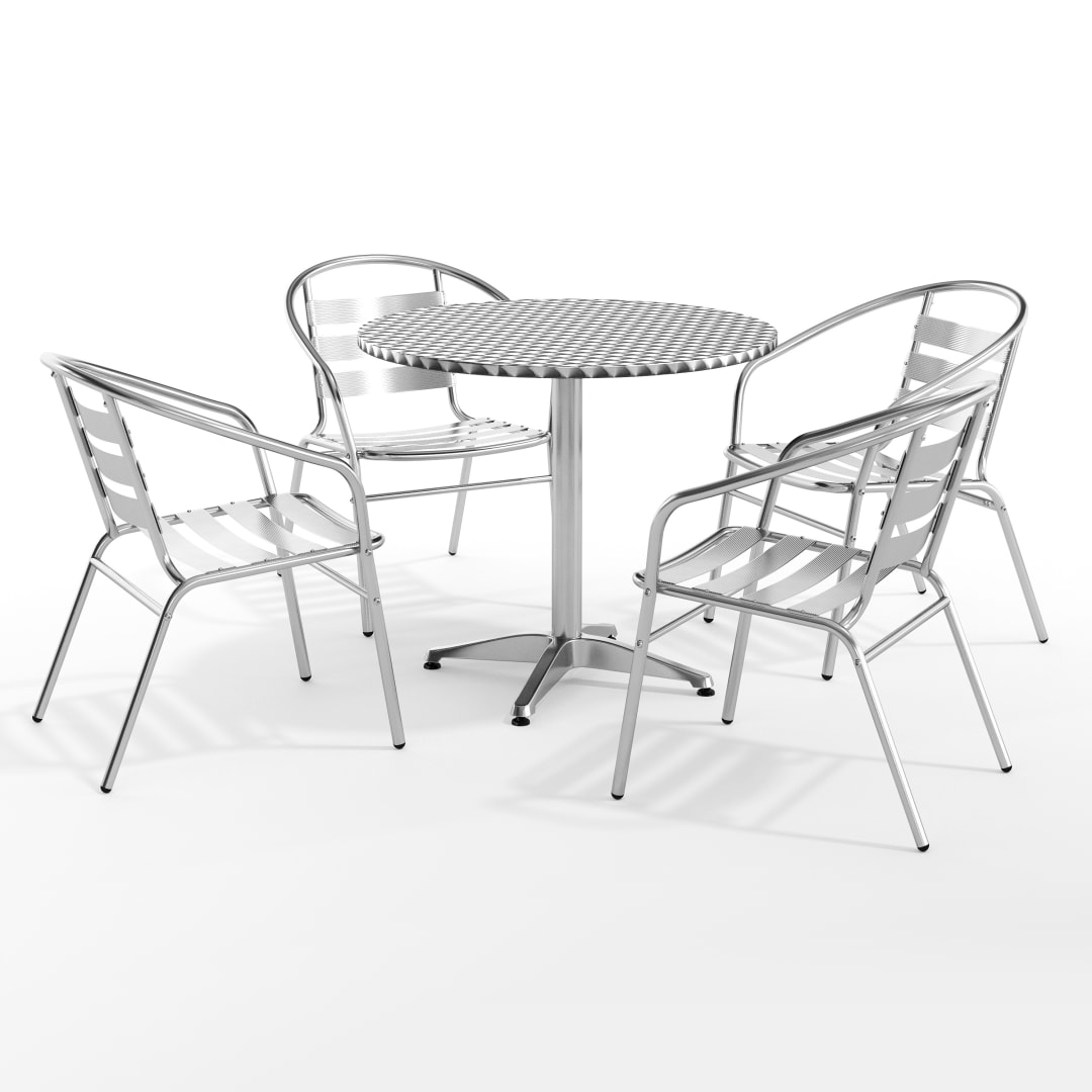 Lila 31.5'' Round Aluminum Indoor-Outdoor Table Set with 4 Slat Back Chairs