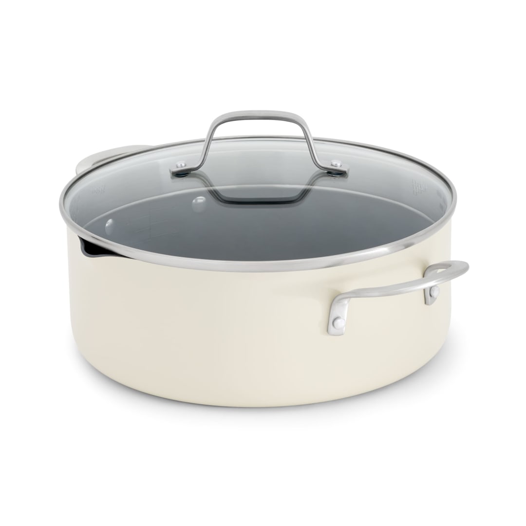 Calphalon Ceramic Nonstick 5 Quart Dutch Oven with Lid, Easy Cleanup Ceramic Pot for Soups, Stews, Braises, PFAS-Free Cookware, Dishwasher Safe, Flour