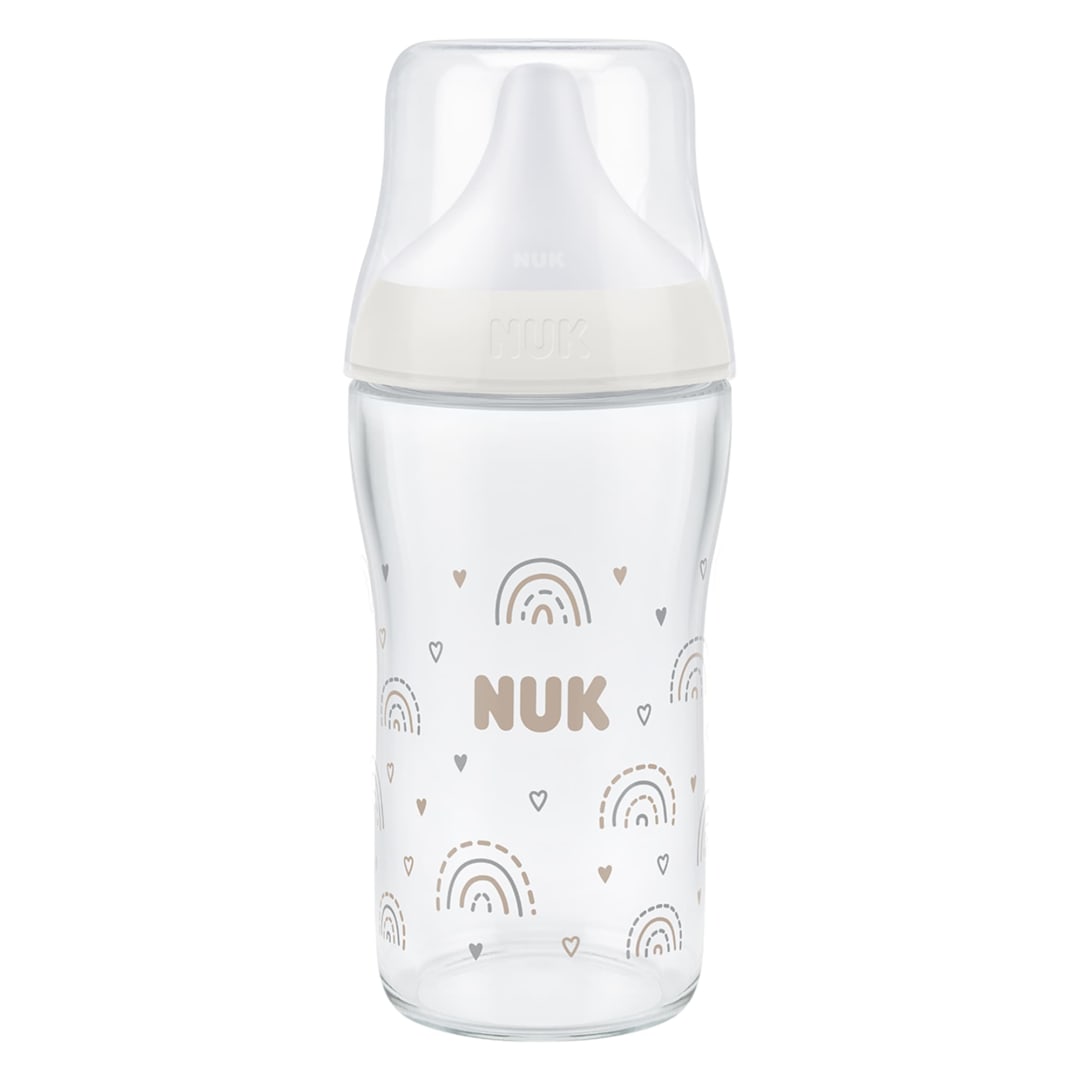 NUK PM BTL GLASS 230ML/7.7Z M CA RAINBOW