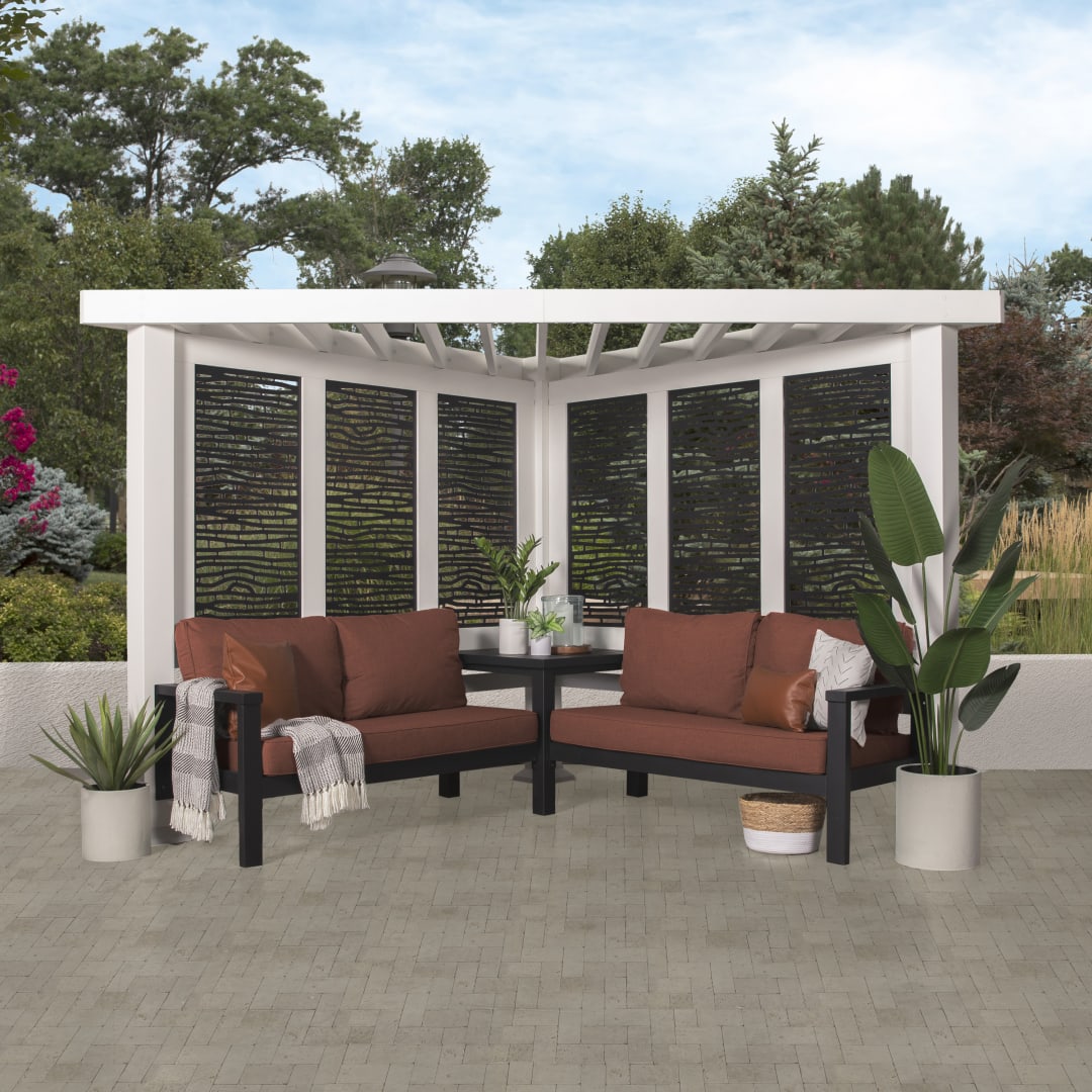 Ridgedale Modern Steel Cabana Pergola With Conversation Seating (Canvas Terracotta)
