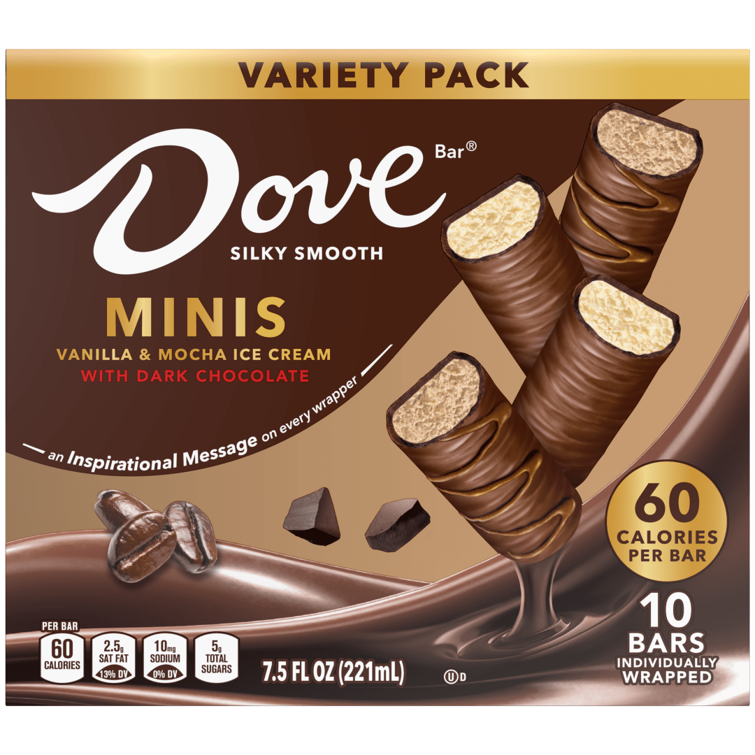 DOVE Vanilla & Mocha Ice Cream Mini Milk Chocolate Individually Wrapped Ice Cream Bars Assortment, 10 Pack, 0.75 Oz Bars