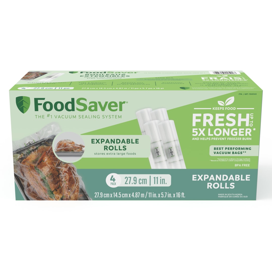FoodSaver 11" x 16' Expandable Vacuum Sealer Rolls (27.9 cm x 4.87 m), 4 Pack