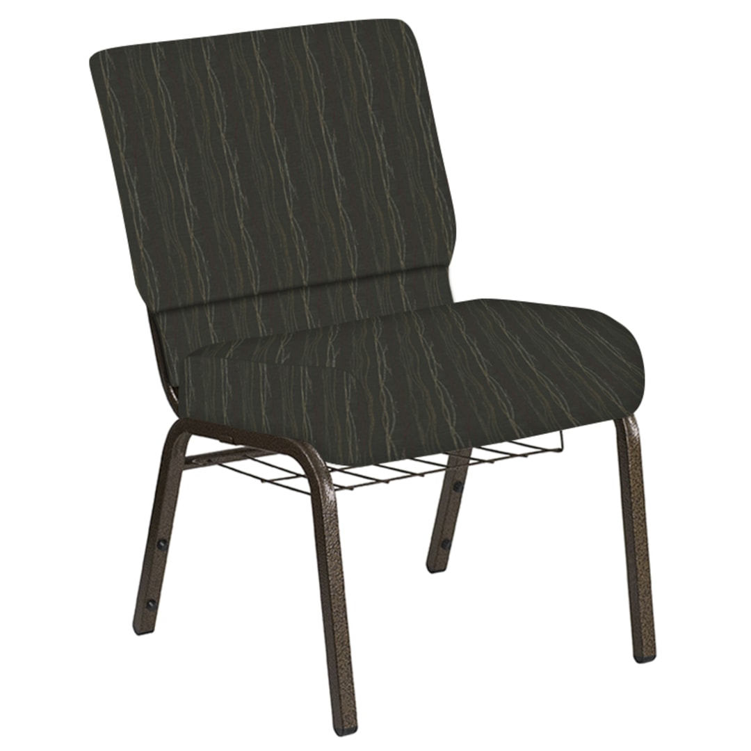 Embroidered 21''W Church Chair in Mystery Willow Fabric with Book Rack - Gold Vein Frame
