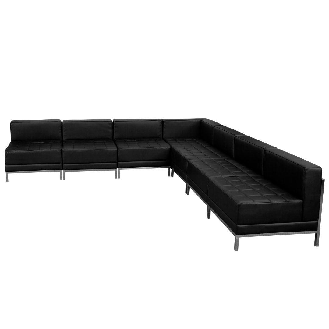 HERCULES Imagination Series Black LeatherSoft Sectional Configuration with Ganging Clips, 7 Pieces