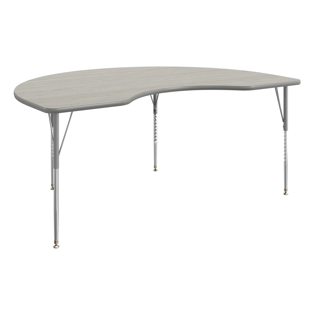 Wren 72" x 48" Kidney Adjustable Height Activity Table, Thermal Laminate Top, Standard Legs, Light Gray