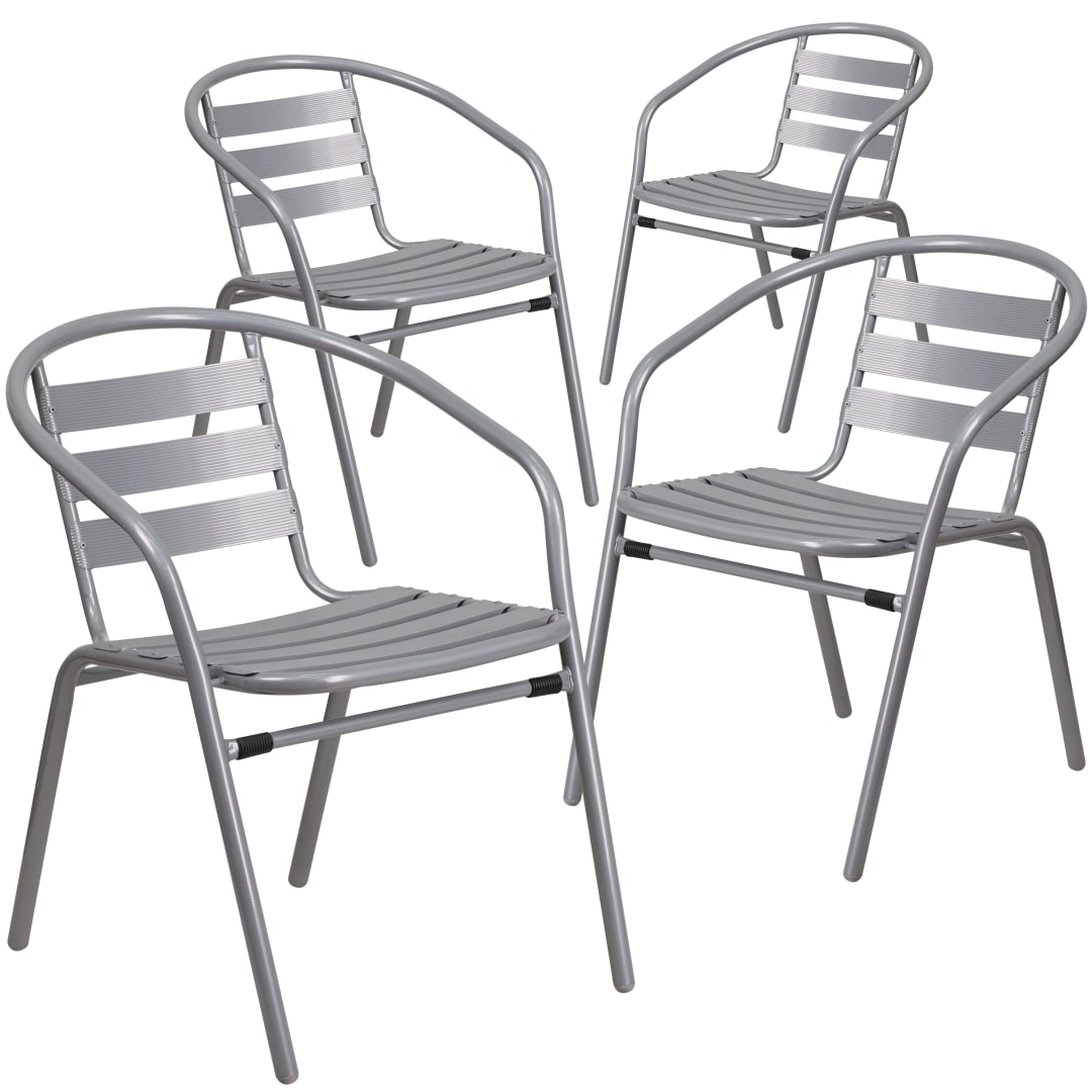 Lila 4 Pack Silver Metal Restaurant Stack Chair with Aluminum Slats