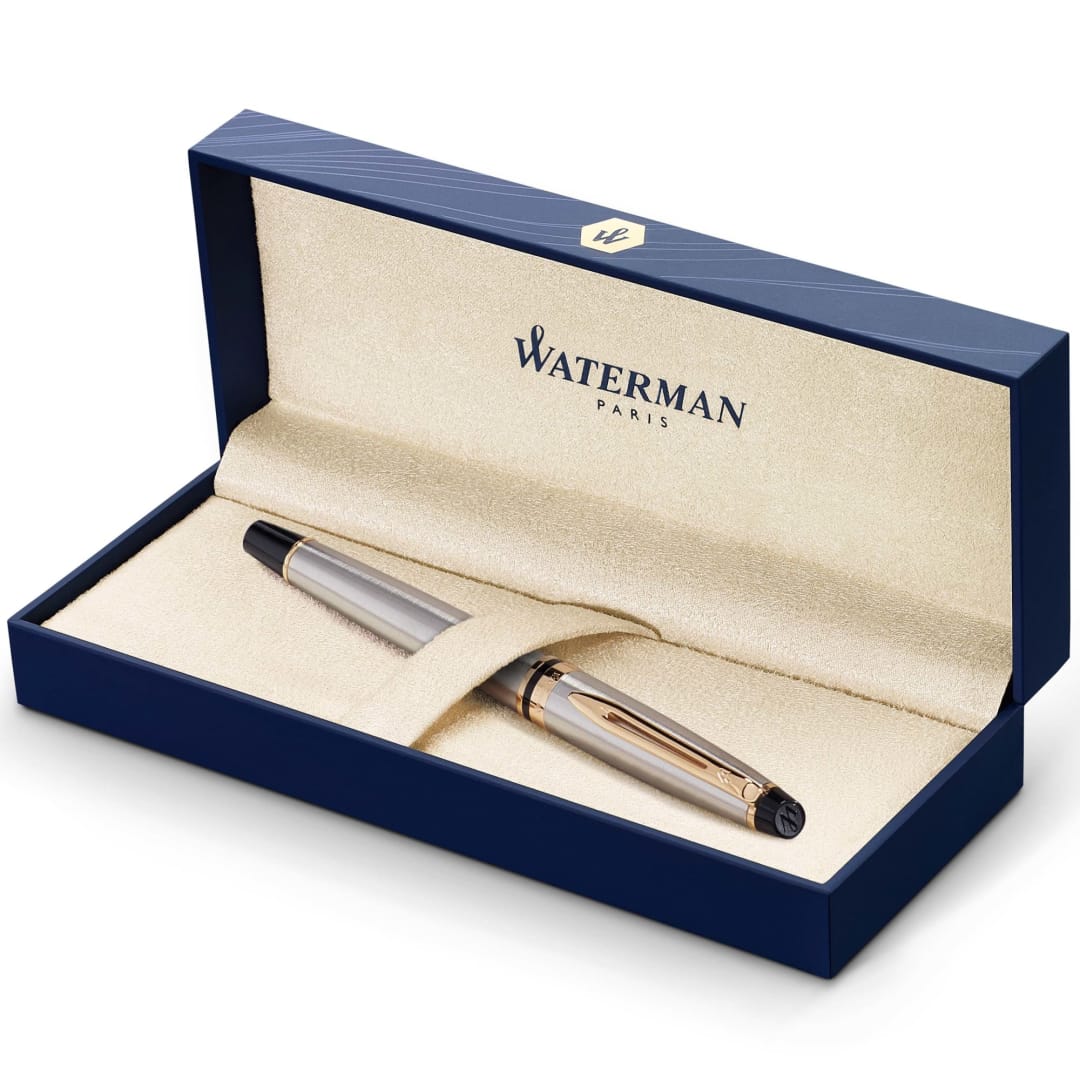 Waterman Expert RollerBall® Pen | Stainless Steel with 23k Gold Trim | Fine Point | Black Ink | Gift Box