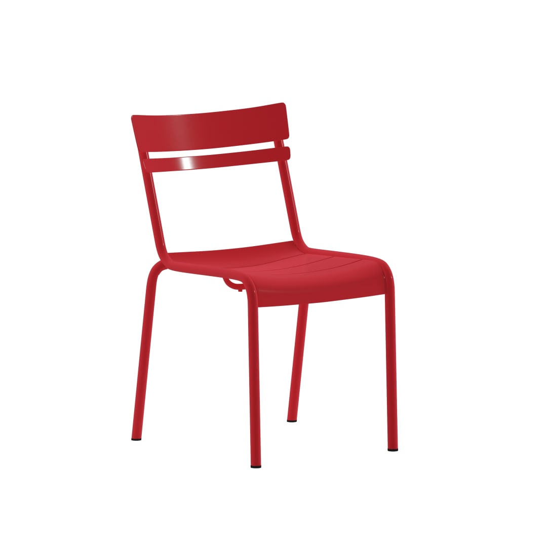 Nash Commercial Grade Steel Stack Chair, Indoor-Outdoor Armless Chair with 2 Slat Back in Red