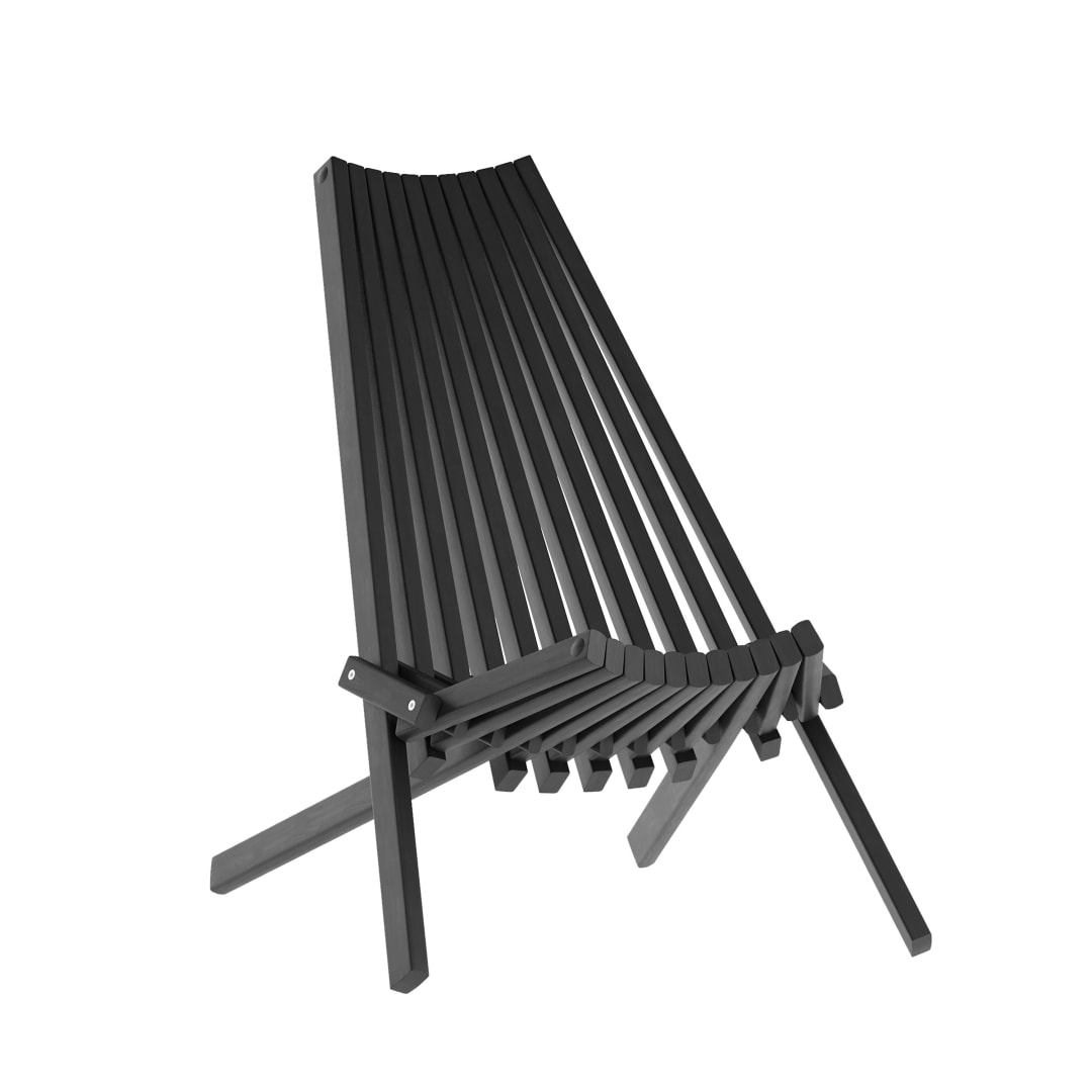 Delia Commercial Grade Indoor/Outdoor Folding Acacia Wood Chair, Low Profile Lounge for Patio, Porch, Garden, Black