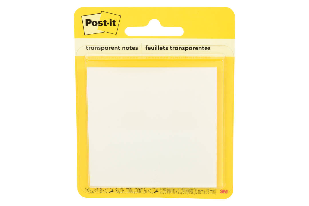 Bloco de Notas Adesivas Post-it® Transparente, 73 mm x 73 mm, 1 Bloco/Pacote, 36 Folhas/Bloco