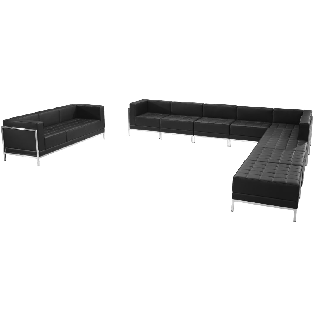 HERCULES Imagination Series Black LeatherSoft Sectional &amp; Sofa Set with Ganging Clips, 10 Pieces