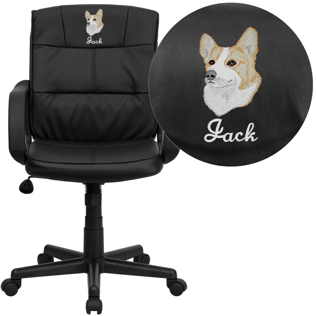 Rider Embroidered Mid-Back Black LeatherSoft Swivel Task Office Chair with Arms