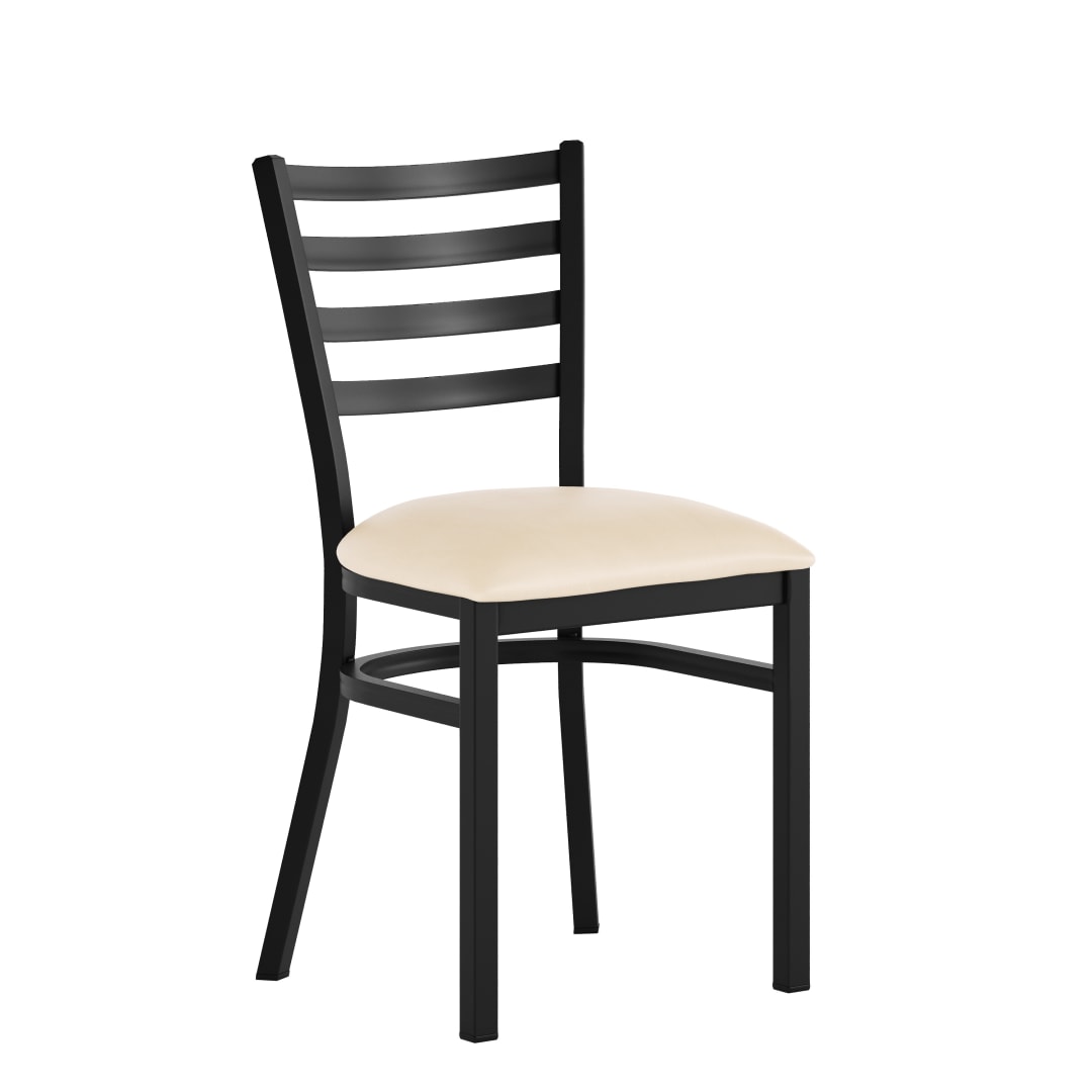 HERCULES Black Ladder Back Metal Restaurant Chair - Tan Vinyl Seat