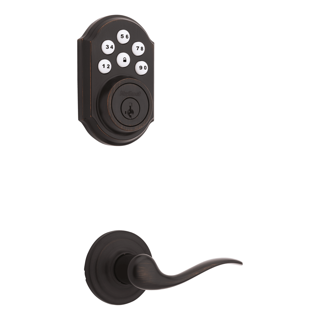 909 SmartCode Electronic Deadbolt featuring SmartKey Security™ and Tustin Hall/Closet Lever Combo Pack  in Venetian Bronze