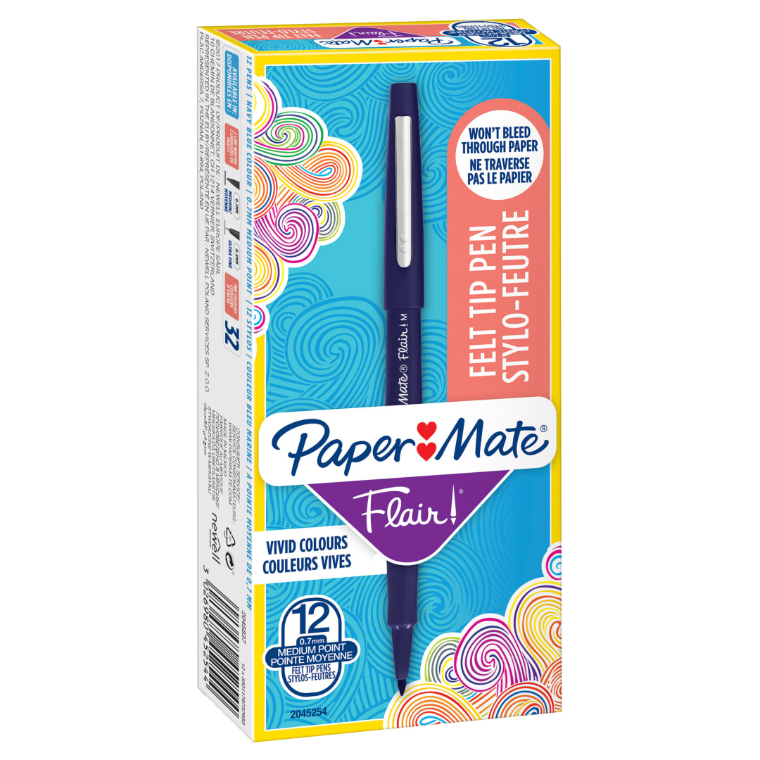 Paper Mate® Flair Felt Tip Pens | Medium Point (0.7mm) | Navy Blue | 12 Count