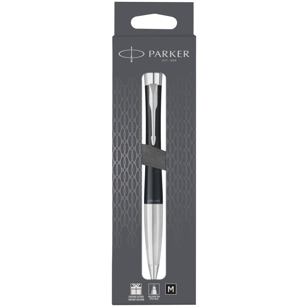 Parker Urban Twist Ballpoint Pen, Muted Black with Chrome Trim, Medium Point Black Ink Refill, Gift Box