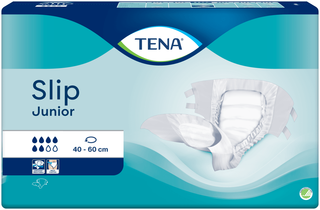 TENA Slip Junior –  Incontinence Briefs for Children, Medium to Heavy Leakage, Dermatologically Tested, EasyFix Fastening, (Hip Size 50–60 cm), Pack of 32