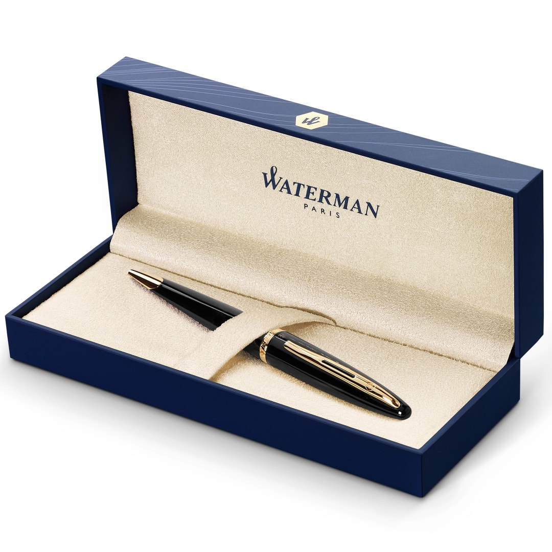 Waterman Carène Black Sea Ballpoint Pen | High-Gloss Black & 23k Gold Clip | Medium Point with Blue Ink Cartridge | Gift Box