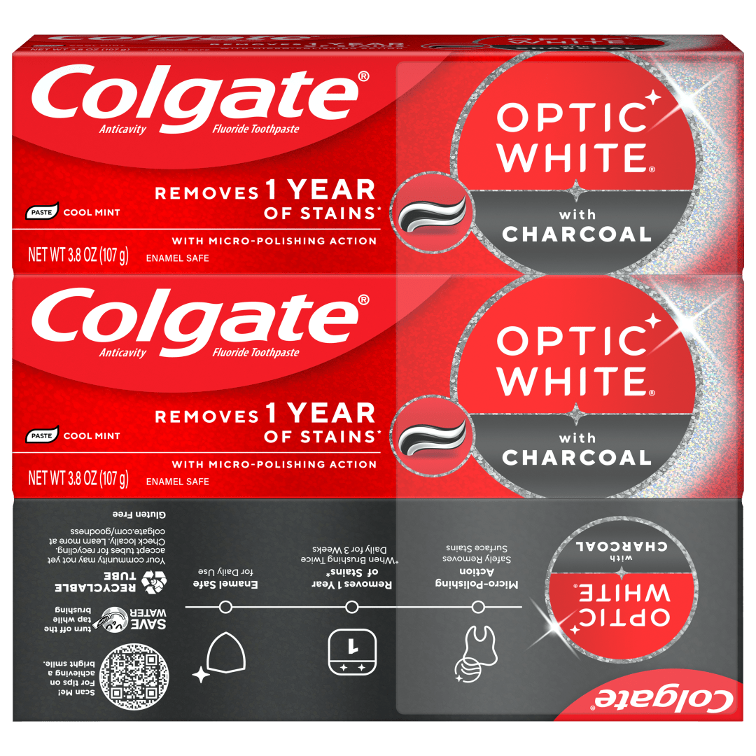 Colgate Optic White with Charcoal Teeth Whitening Toothpaste, Anticavity Toothpaste with Fluoride, Cool Mint Flavor, 3.8 OZ