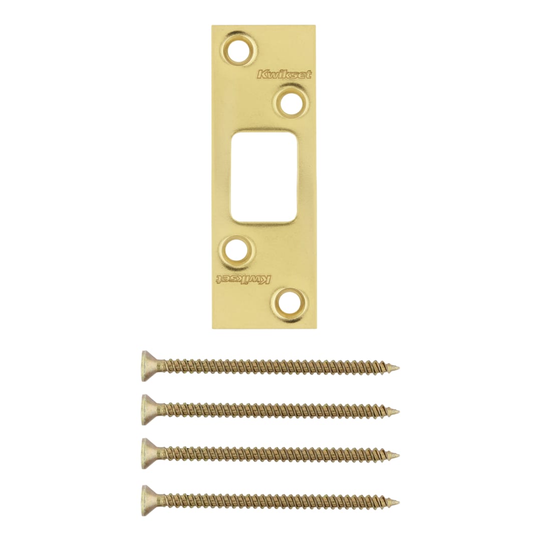 Deadbolt Square Corner Strike, 4-Hole Offset, 1-1/4" x 3-5/8" for Polished Brass Finish