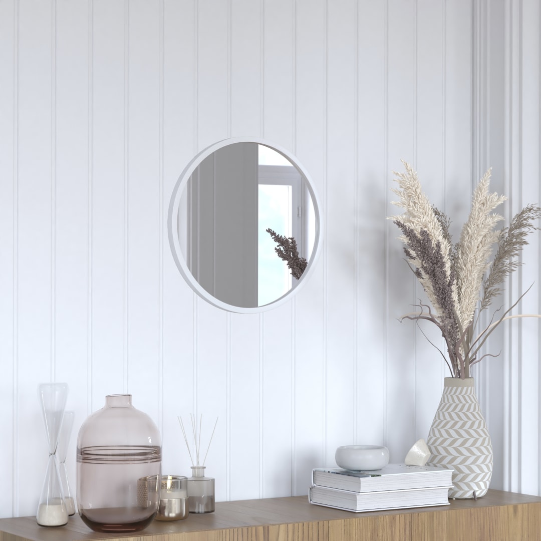 Julianne 16" Round Silver Metal Framed Wall Mirror - Large Accent Mirror for Bathroom, Vanity, Entryway, Dining Room, &amp; Living Room