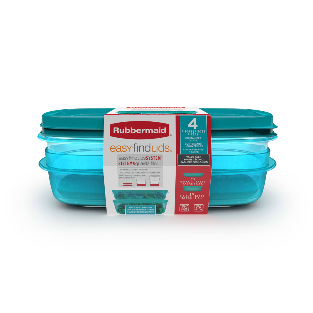 Rubbermaid® EasyFindLids™ Food Storage Containers with Vents, Special-Edition Turquoise Spell Blue, 2 Pack (5.5 and 8.5 Cup)