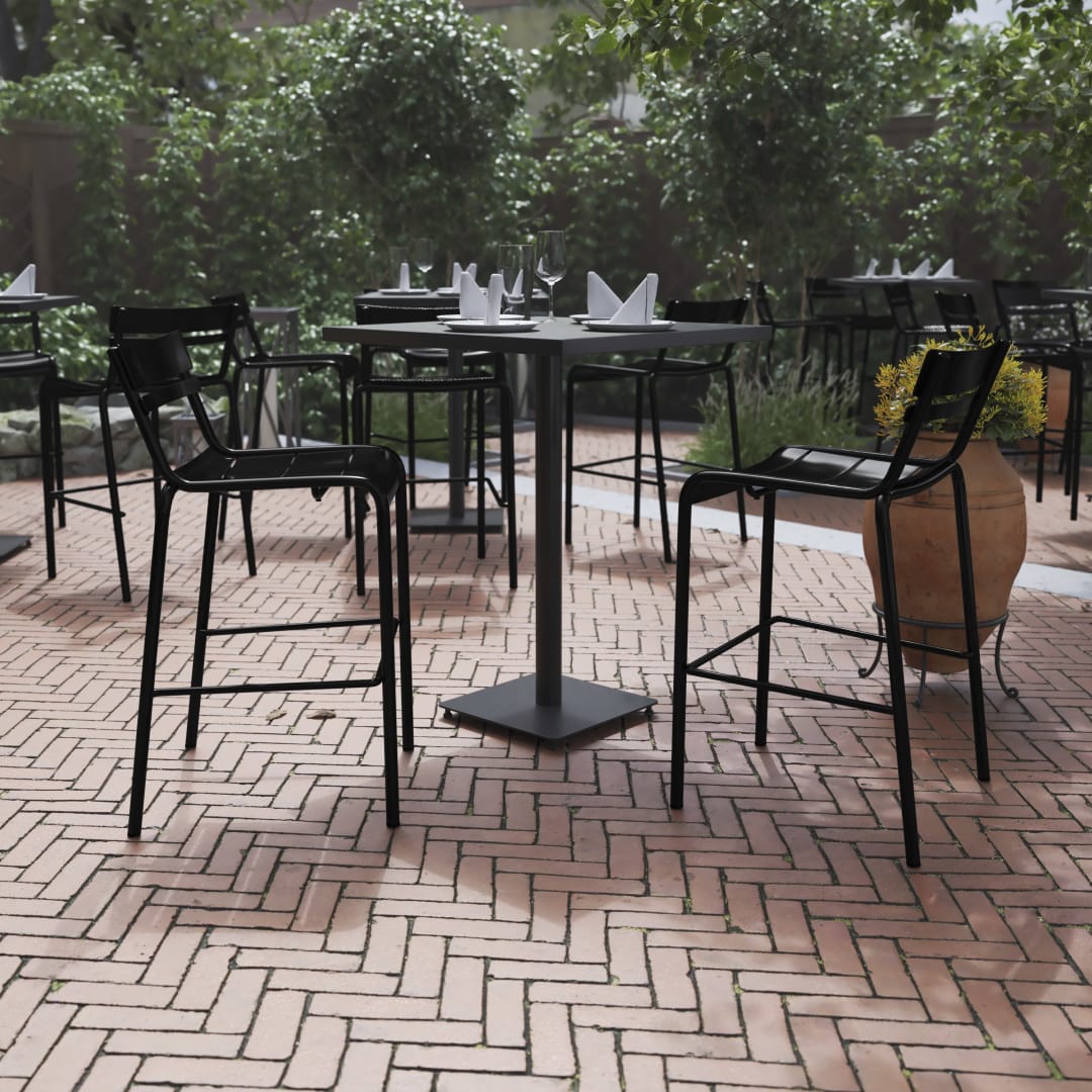 Nash Commercial Grade Black Metal Indoor-Outdoor Bar Height Stool with 2 Slats, Set of 2
