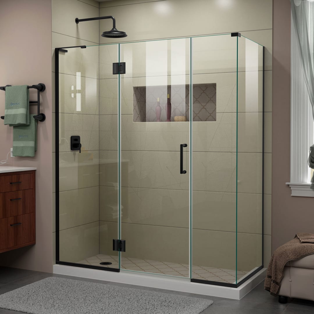 DreamLine Unidoor-X 63 1/2 inch W x 34 3/8 inch D x 72 inch H Frameless Hinged Shower Enclosure in Matte Black