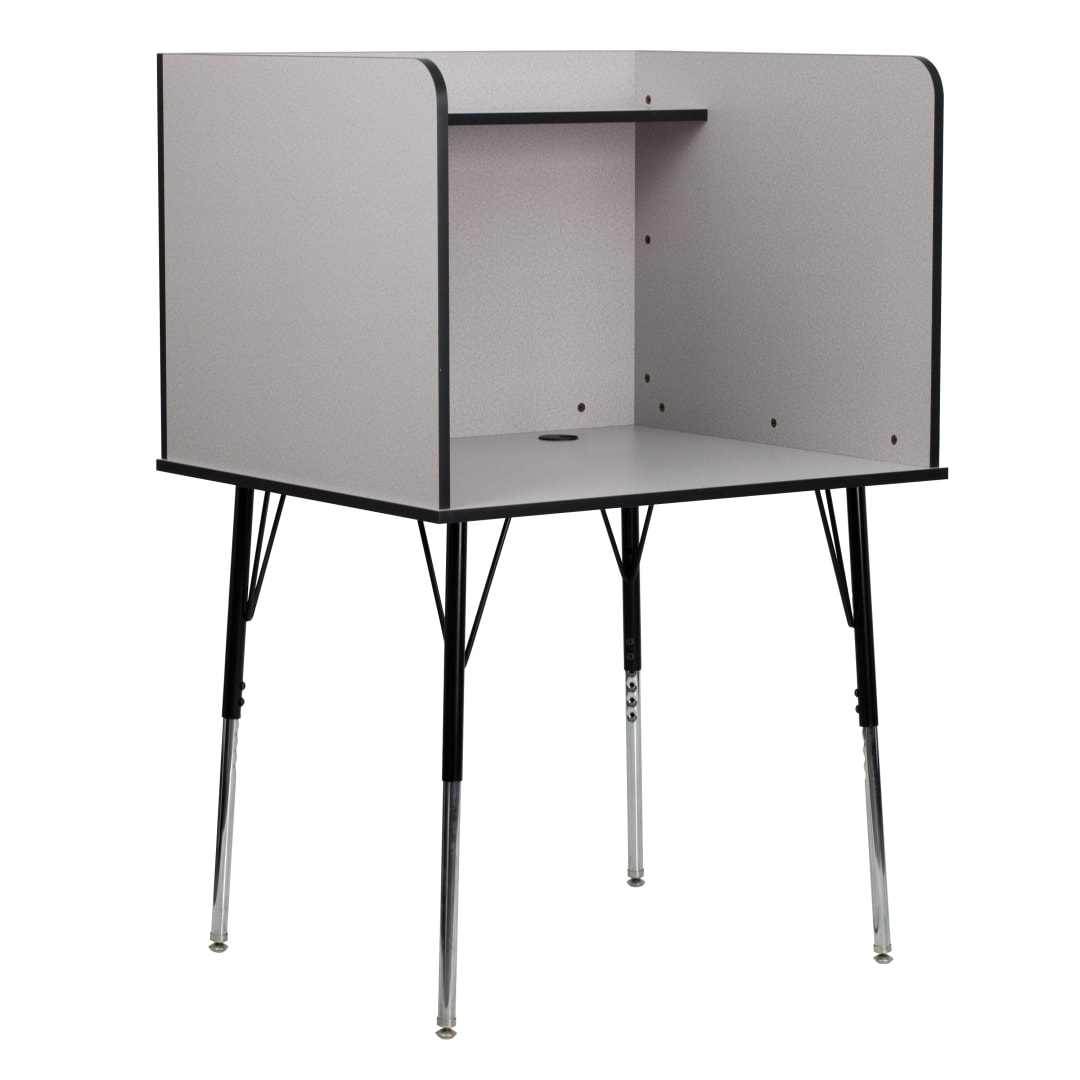 Justin Stand-Alone Study Carrel with Top Shelf - Height Adjustable Legs and Wire Management Grommet - Nebula Grey Finish