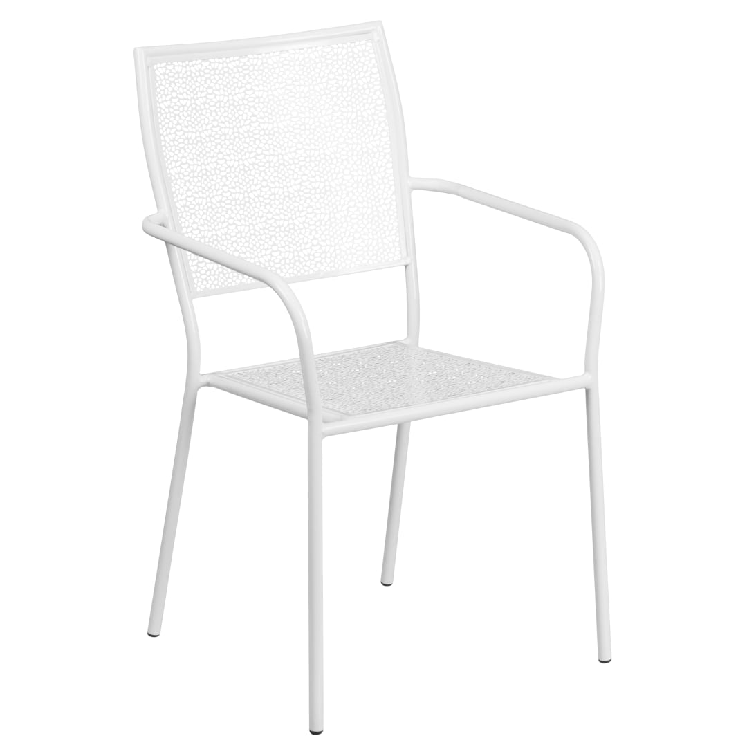 Oia Commercial Grade White Indoor-Outdoor Steel Patio Arm Chair with Square Back