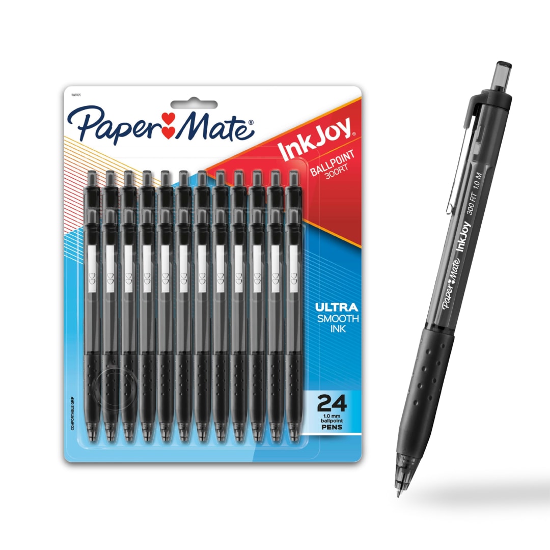 Paper Mate® InkJoy® 300RT Retractable Ballpoint Pens, Medium Point (1.0mm), Black, 24 Count