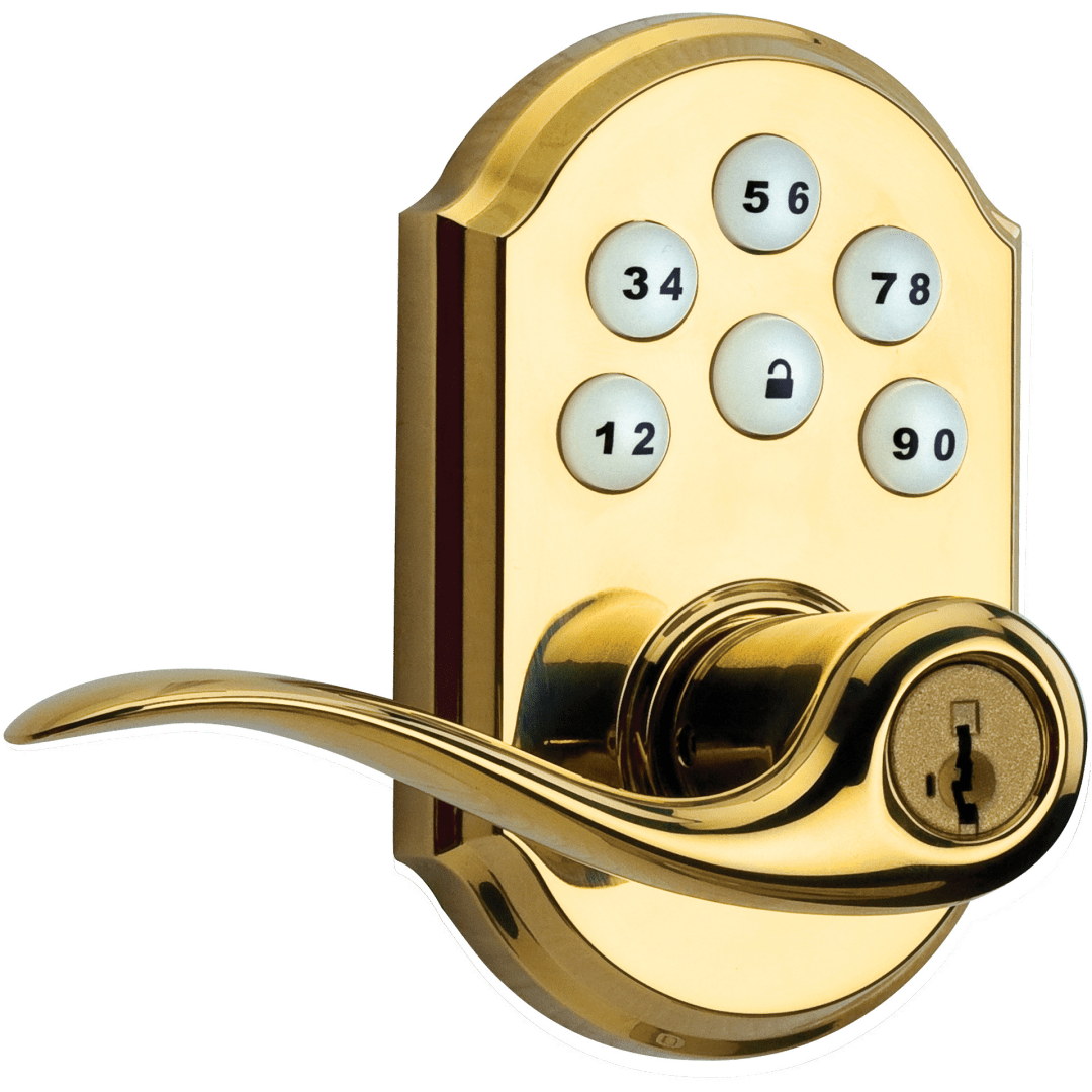 911 SmartCode® Electronic Tustin Lever featuring SmartKey Security™ in Lifetime Polished Brass