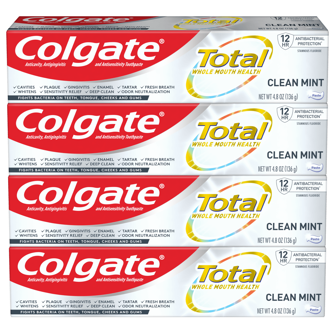 Colgate Total Clean Mint Toothpaste, Whitening Toothpaste, 4 Pack, 4.8 oz Tubes