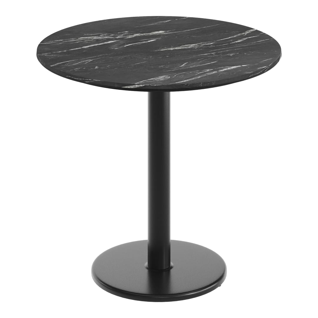 TopGuard 31.25" Round Tabletop with Seamless Surface Technology in Black Faux Marble with 18" Black Round Table Height Base