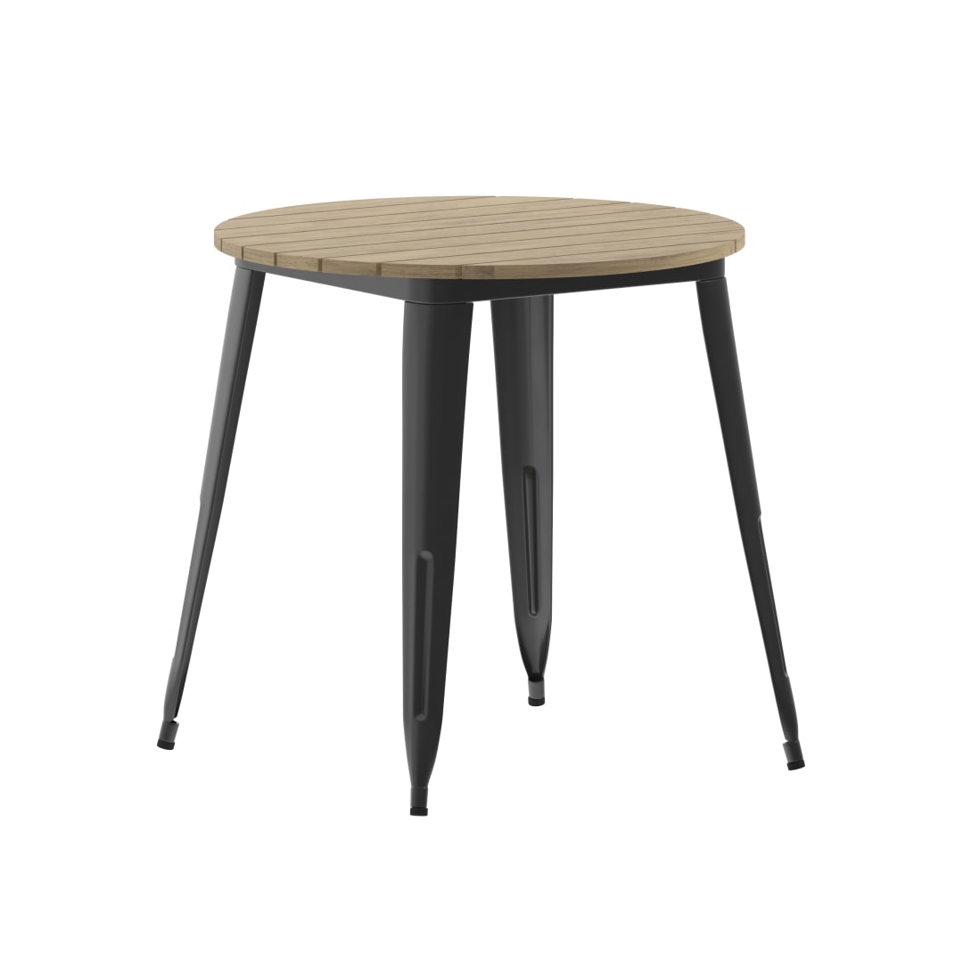 Declan Commercial Grade Indoor/Outdoor Dining Table, 30" Round All Weather Brown Poly Resin Top with Black Steel Base